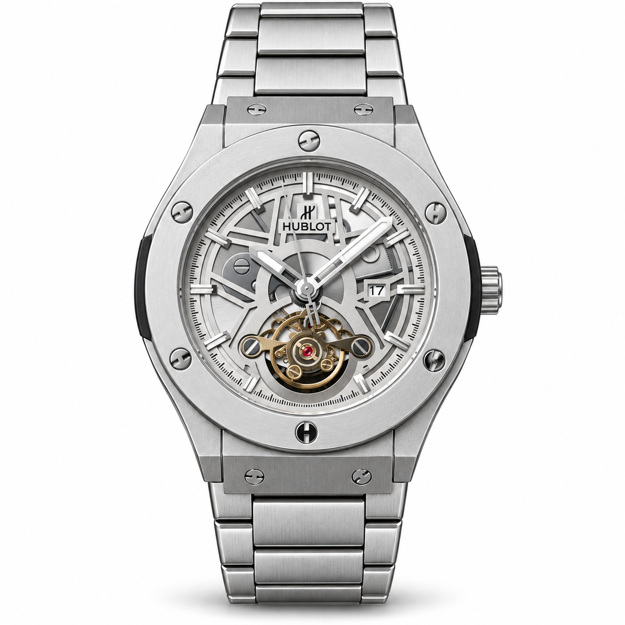 Men’s Silver Skeleton Dial Watch