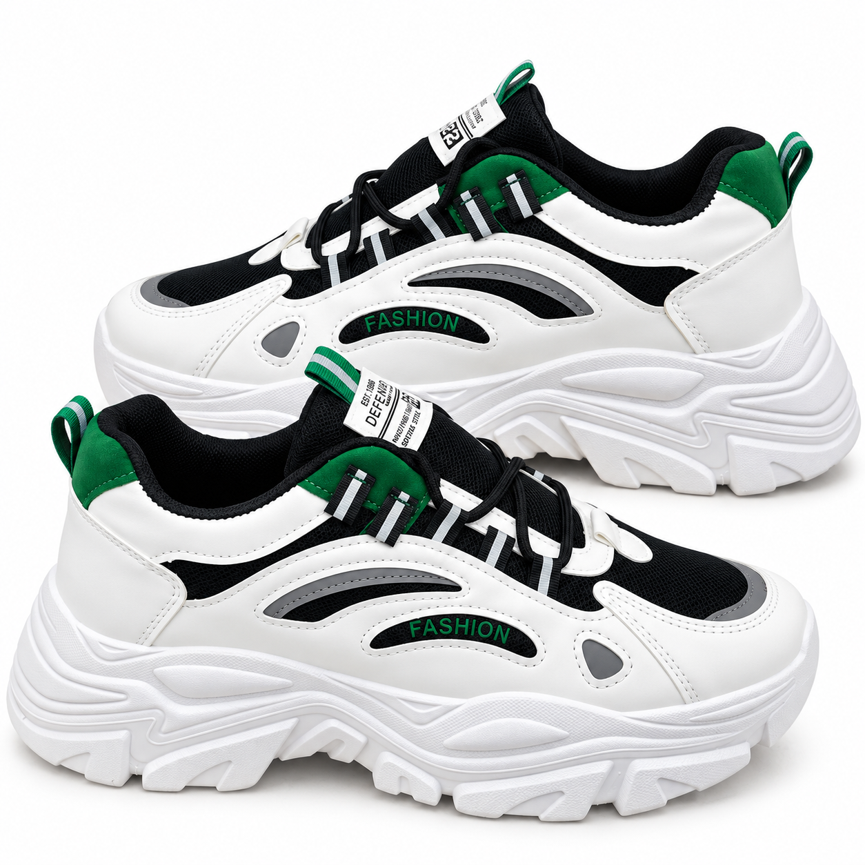 Urban Chunky Street Sneakers – White / Black / Green